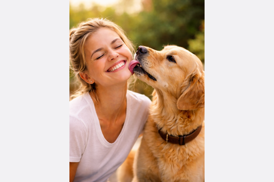 Dog licking owner’s cheek showing affection and bonding behavior