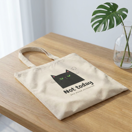 Funny sarcastic cat tote bag with Not Today message