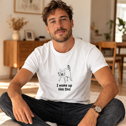 I Woke Up Like This – Funny Cat Unisex Cotton T-Shirt