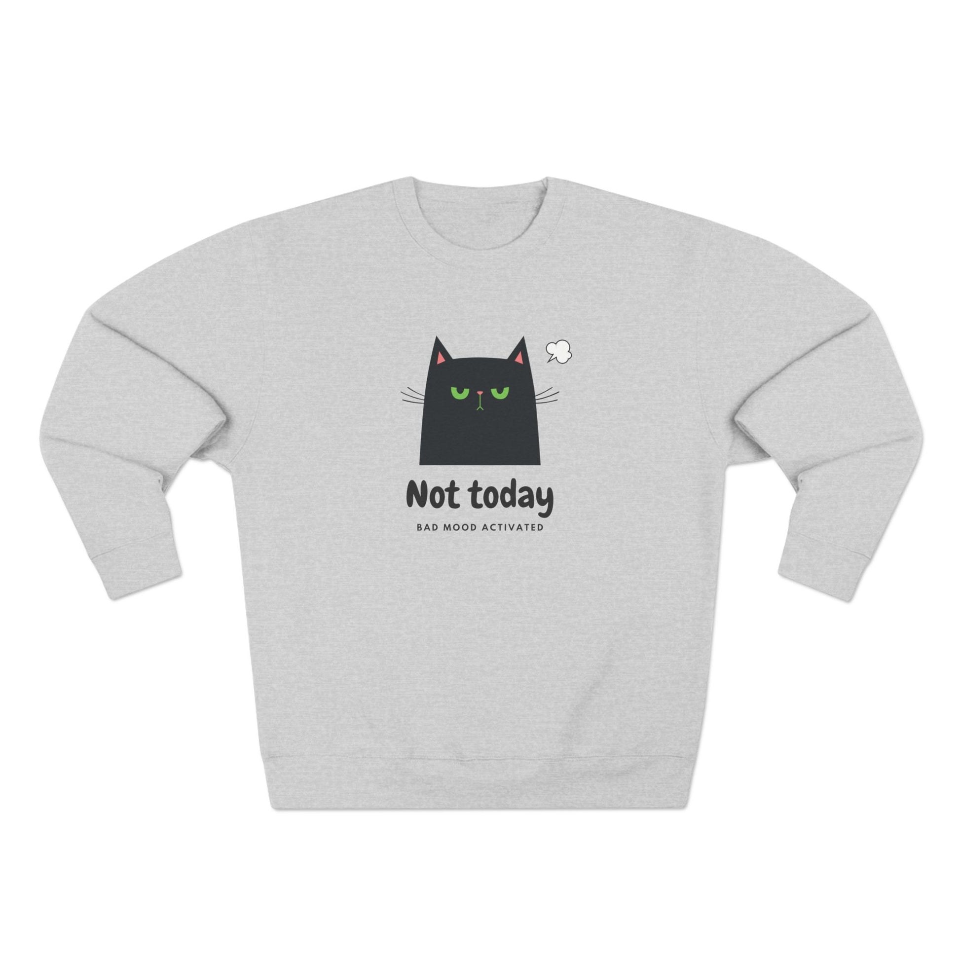 Grumpy black cat design on funny Not Today cat crewneck sweatshirt