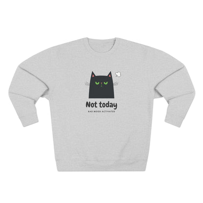Grumpy black cat design on funny Not Today cat crewneck sweatshirt